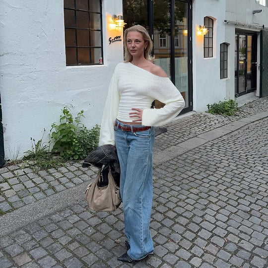 Damen Elegantes Einseitig-Halbarmtop mit modischem Strukturdesign und passenden Pants EB