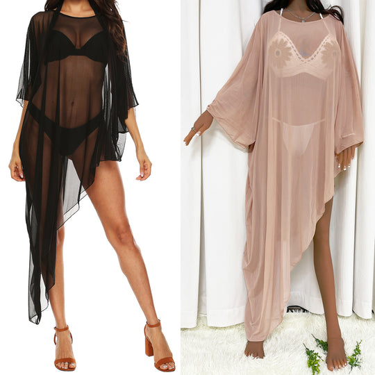 Damen transparenter Strandüberwurf mit eleganten Ärmeln EB