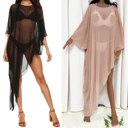 Damen transparenter Strandüberwurf mit eleganten Ärmeln EB