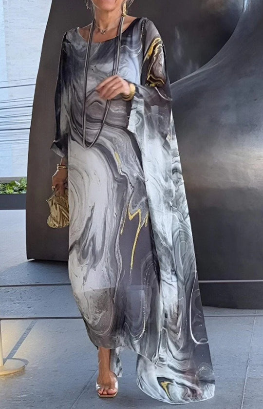 Damen fließendes Kaftan-Kleid mit auffälligem Muster EB
