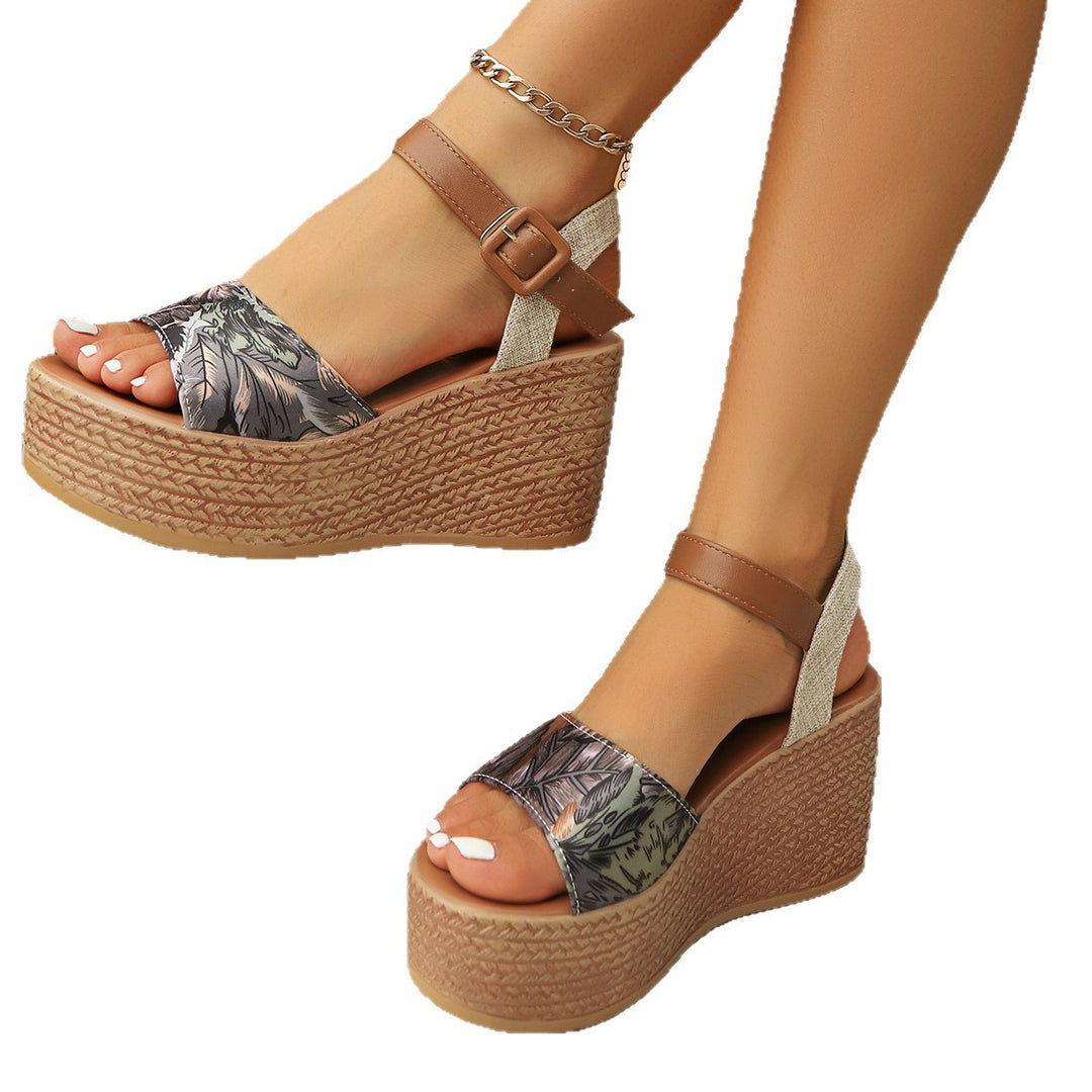 Damen Wedge-Sandalen mit floralem Design und verstellbarem Riemen EB
