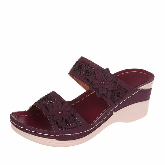 Damen modische Wedge-Pantoletten mit floralem Dekor EB