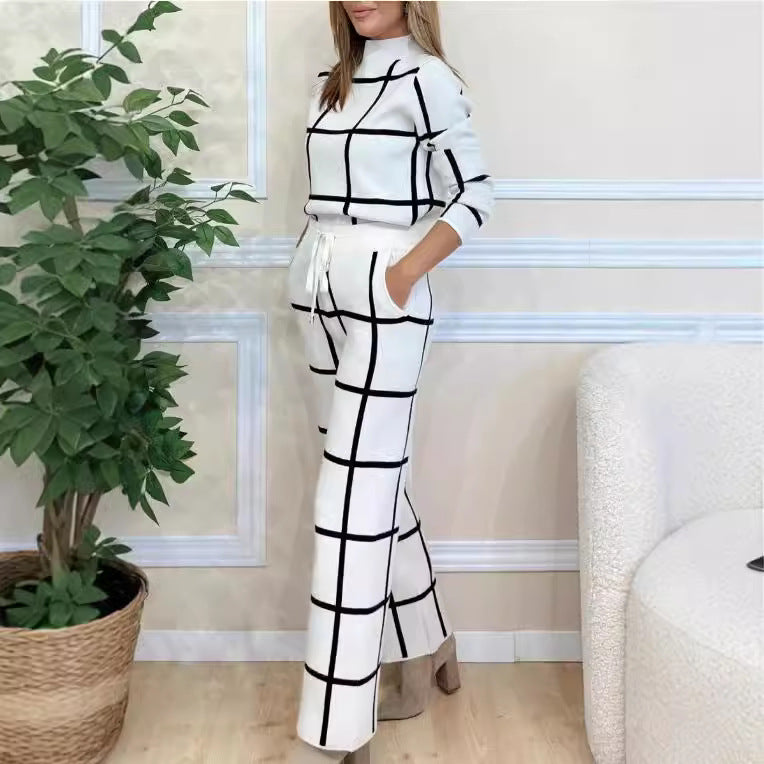 Damen Elegantes Strick-Loungewear-Set mit grafischem Muster EB