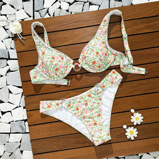 Damen Triangel-Bikini-Set mit dekorativen Ringdetails EB