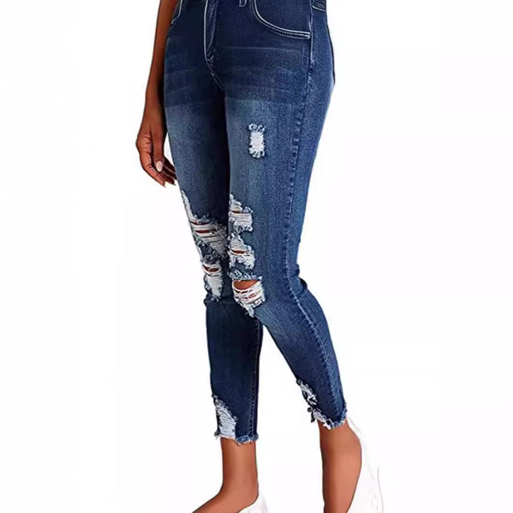 Damen lässige Skinny Jeans im distressed Look EB