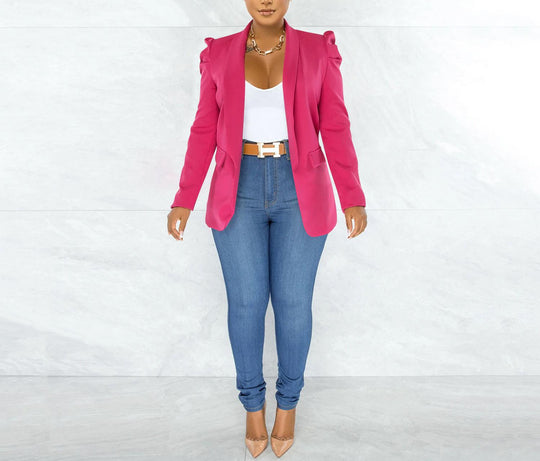 Damen taillierter Blazer mit strukturierten Schulterdetails und offenem Revers EB