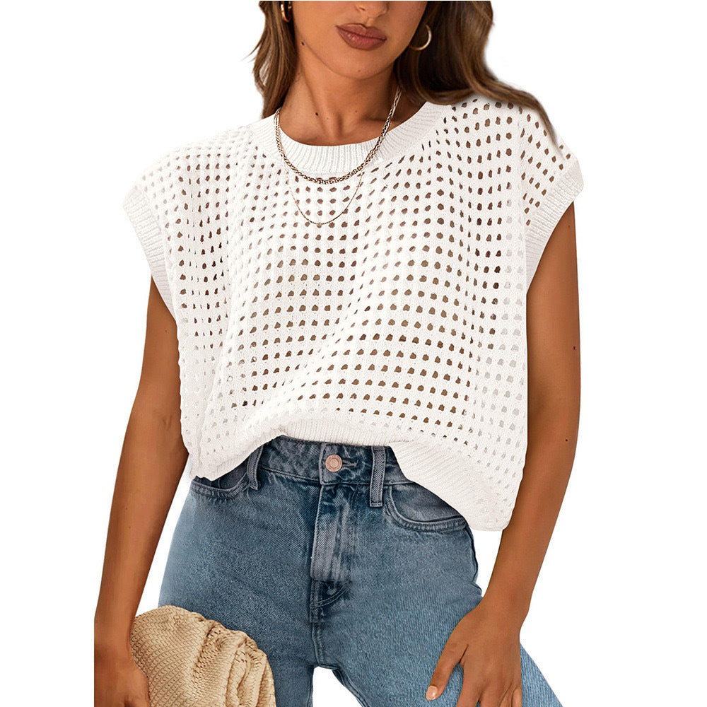 Damen lässiges Stricktop mit luftiger Lochstruktur EB