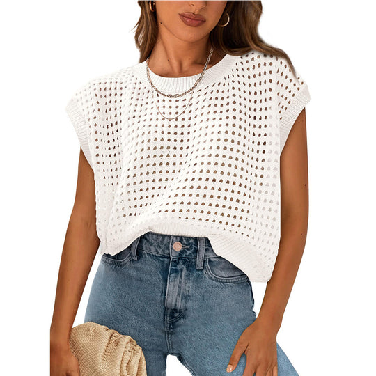 Damen lässiges Stricktop mit luftiger Lochstruktur EB