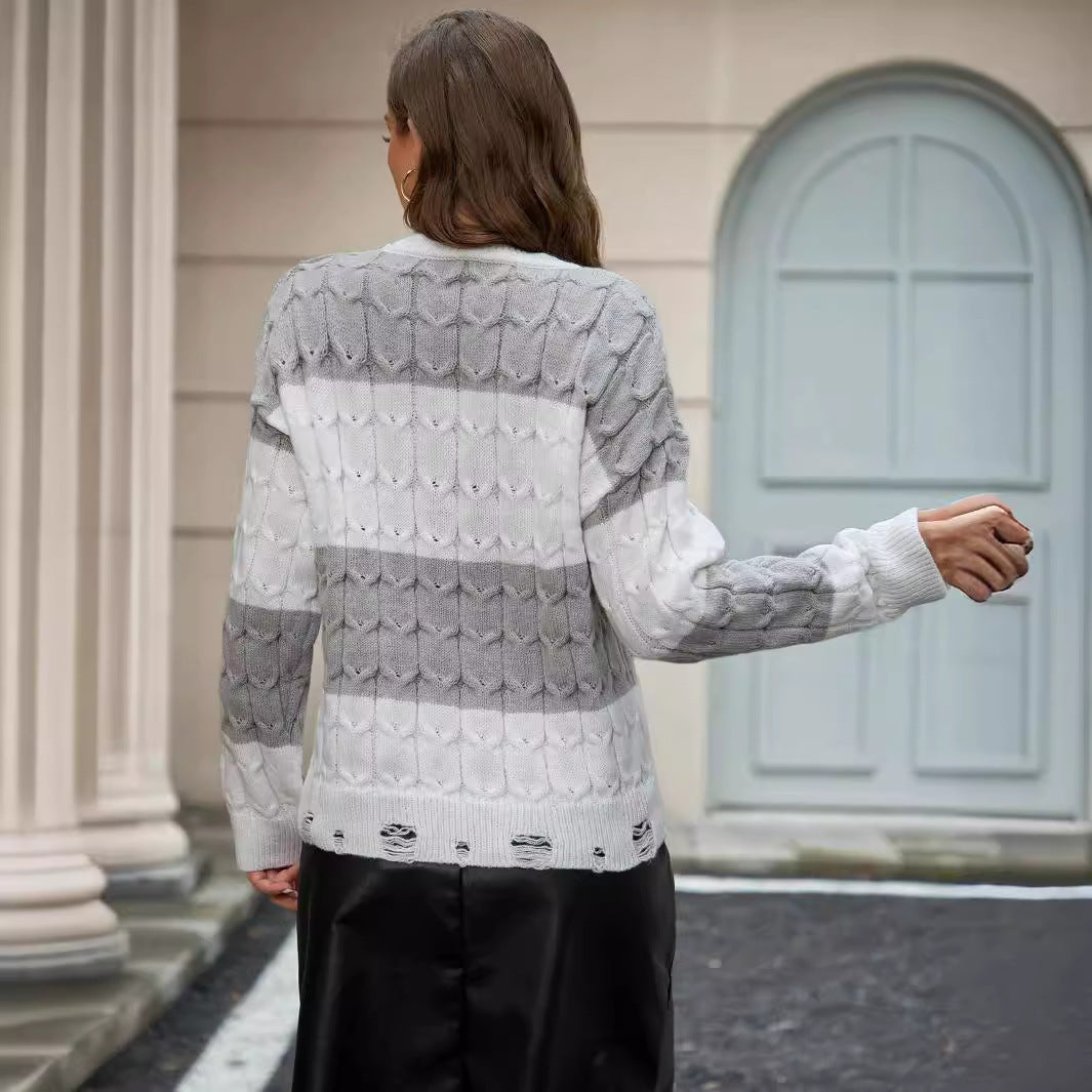 Damen Strickpullover mit strukturiertem Kabelmuster und modernen Designelementen EB
