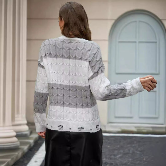 Damen Strickpullover mit strukturiertem Kabelmuster und modernen Designelementen EB