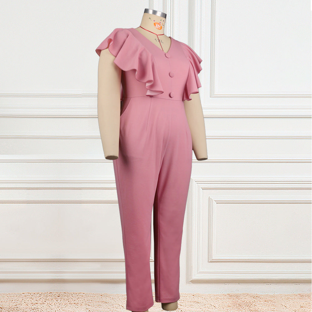 Damen Eleganter Jumpsuit mit voluminösen Rüschendetails EB