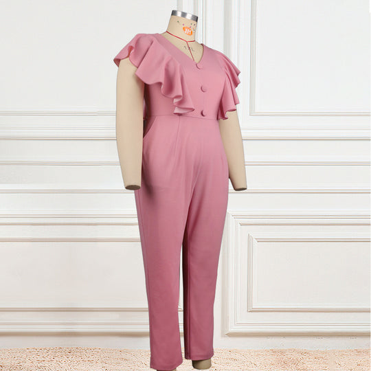 Damen Eleganter Jumpsuit mit voluminösen Rüschendetails EB