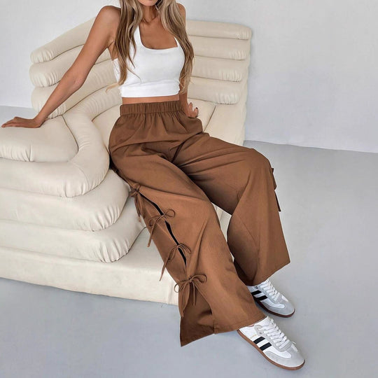 Damen weite Freizeithose mit seitlichen Schnürdetails EB