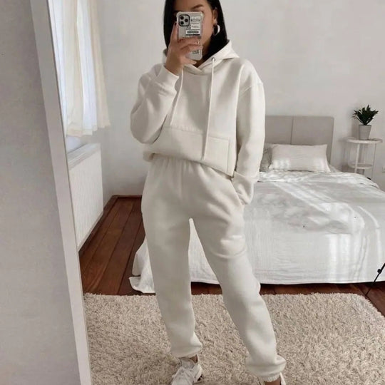 Damen nan kuscheliger Oversize-Kapuzenpullover und Highwaist-Jogginghose Set EB
