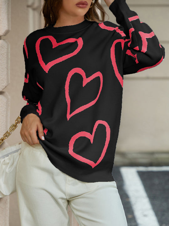 Damen Strickpullover mit Herzmotiv und Lässiger Passform EB