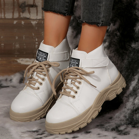Damen modische Schnürstiefeletten mit hohem Kragen und robustem Profil EB