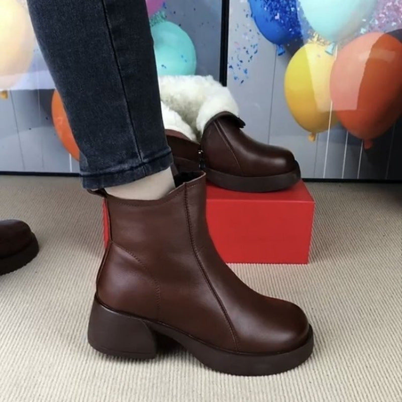 Damen Komfortable Stiefeletten mit warmem Innenfutter und rutschfestem Absatz EB