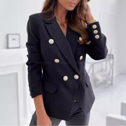Damen eleganter Blazer-Anzug mit goldenen Knopfdetails EB