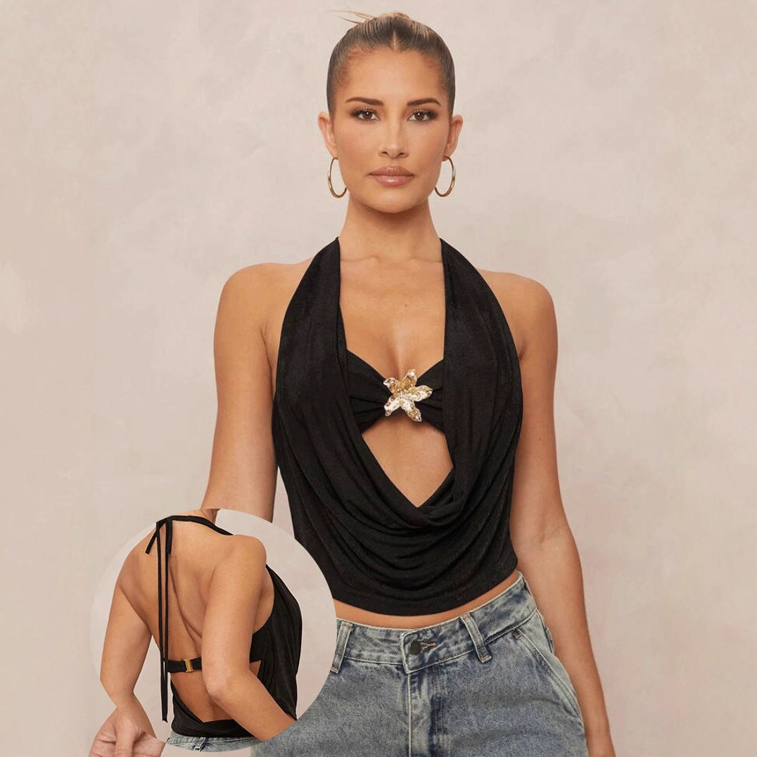 Damen Hochgeschlossenes Cropped-Top mit elegantem Drapierungsdesign EB