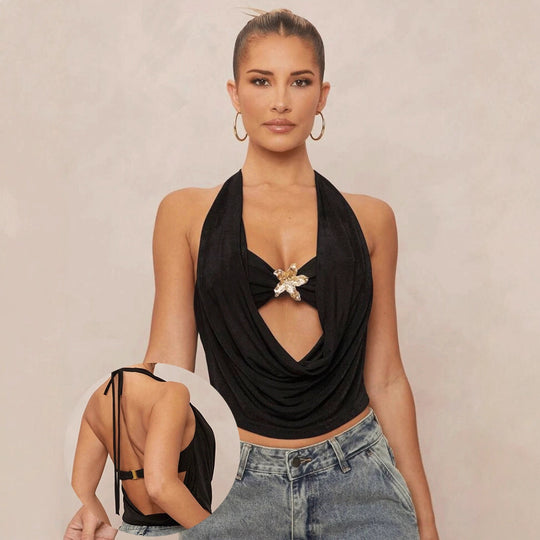 Damen Hochgeschlossenes Cropped-Top mit elegantem Drapierungsdesign EB