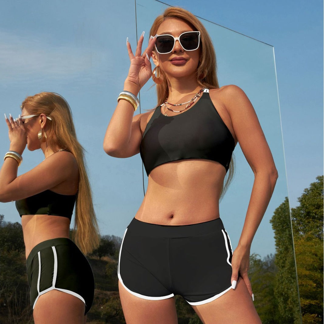 Damen Sportliches Bikini-Set mit hochgeschlossenem Top und bequemen Hosen EB