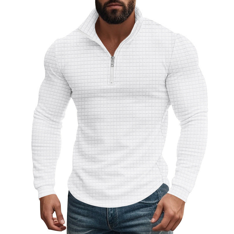 Herren eleganter Stehkragenpullover mit Reißverschluss und strukturiertem Design EB
