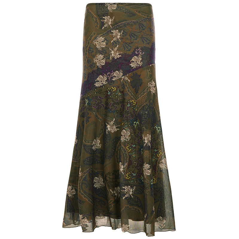 Damen Langer, eleganter Rock im Vintage-Stil mit floralem Muster und fließendem Schnitt EB