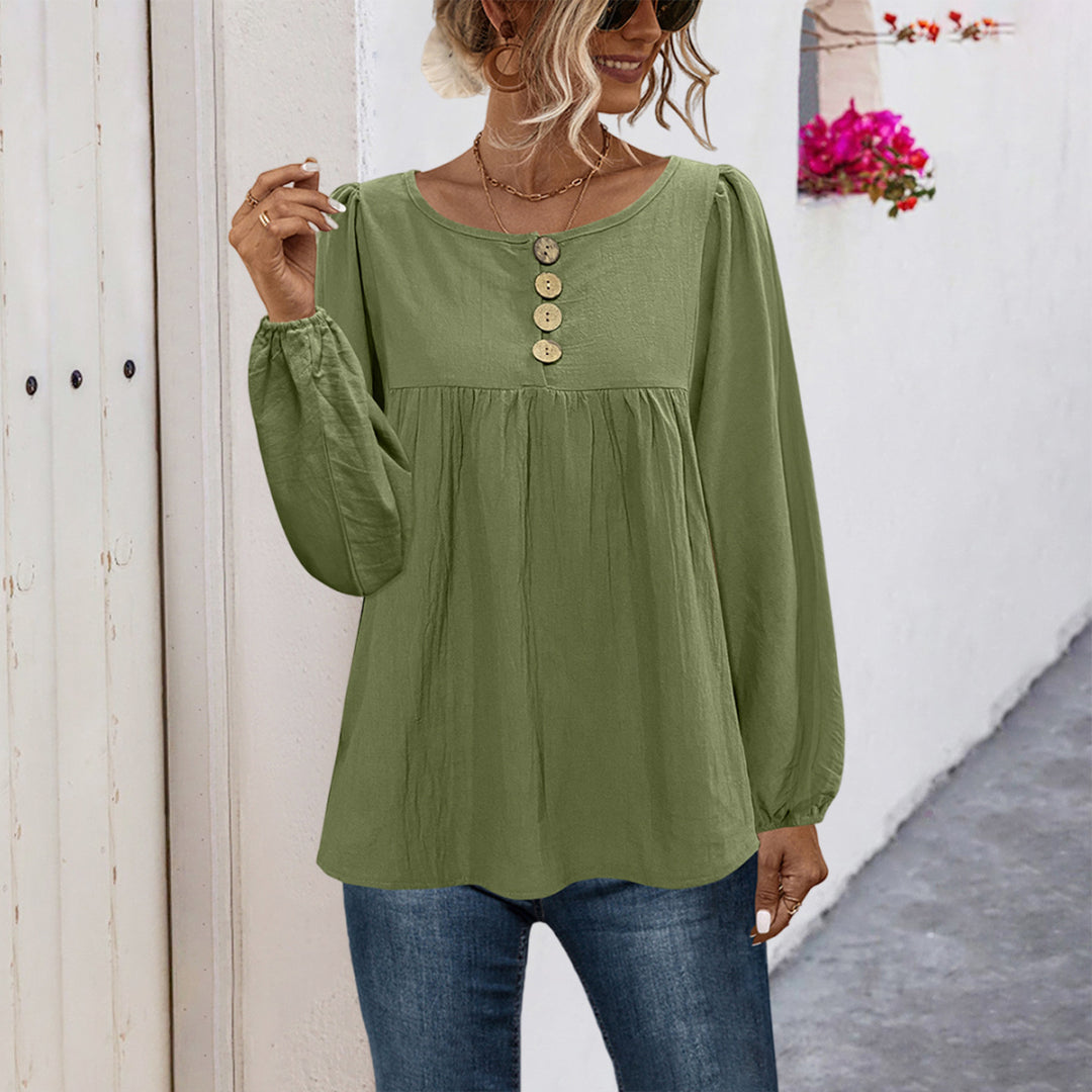 Damen Bluse mit Knopfdetails und voluminösen Ärmeln EB