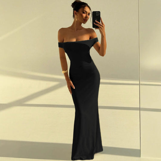 Damen Elegantes Off-Shoulder Maxikleid mit figurbetontem Schnitt EB