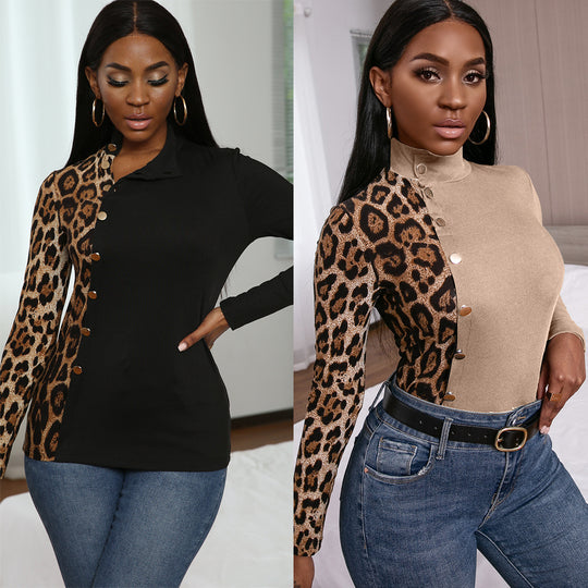 Damen T-Shirt mit asymmetrischem V-Ausschnitt und tierischem Muster EB