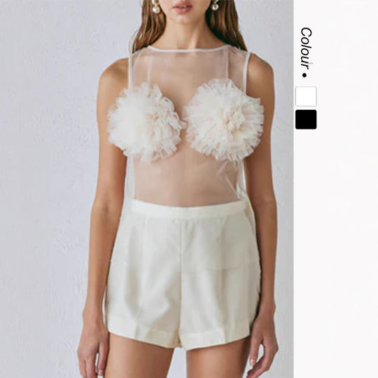 Damen Transparente Bluse mit voluminösen Rüschen EB