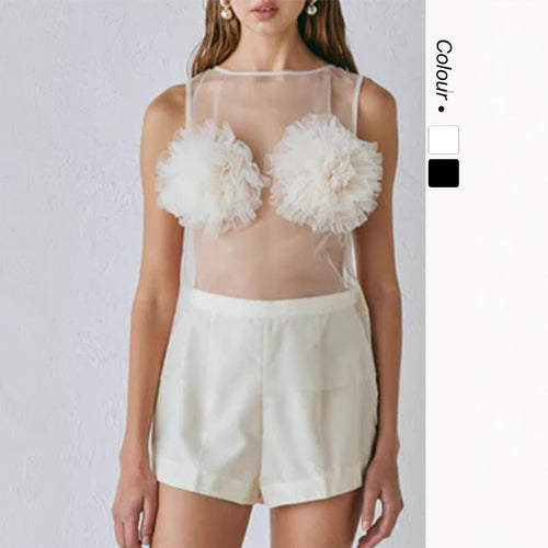 Damen Transparente Bluse mit voluminösen Rüschen EB