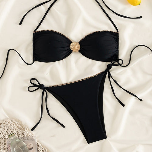 Damen Eleganter Bikini mit goldenen Akzenten EB
