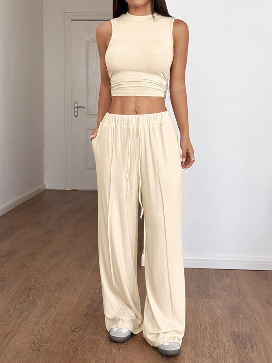 Damen Lounge-Set mit ärmellosem Oberteil und weiten Hosen EB