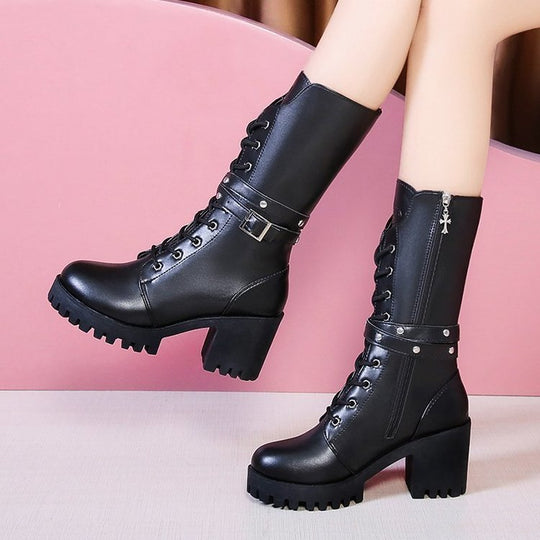 Damen Chunky Schnürstiefel mit modernem Design und robustem Blockabsatz EB