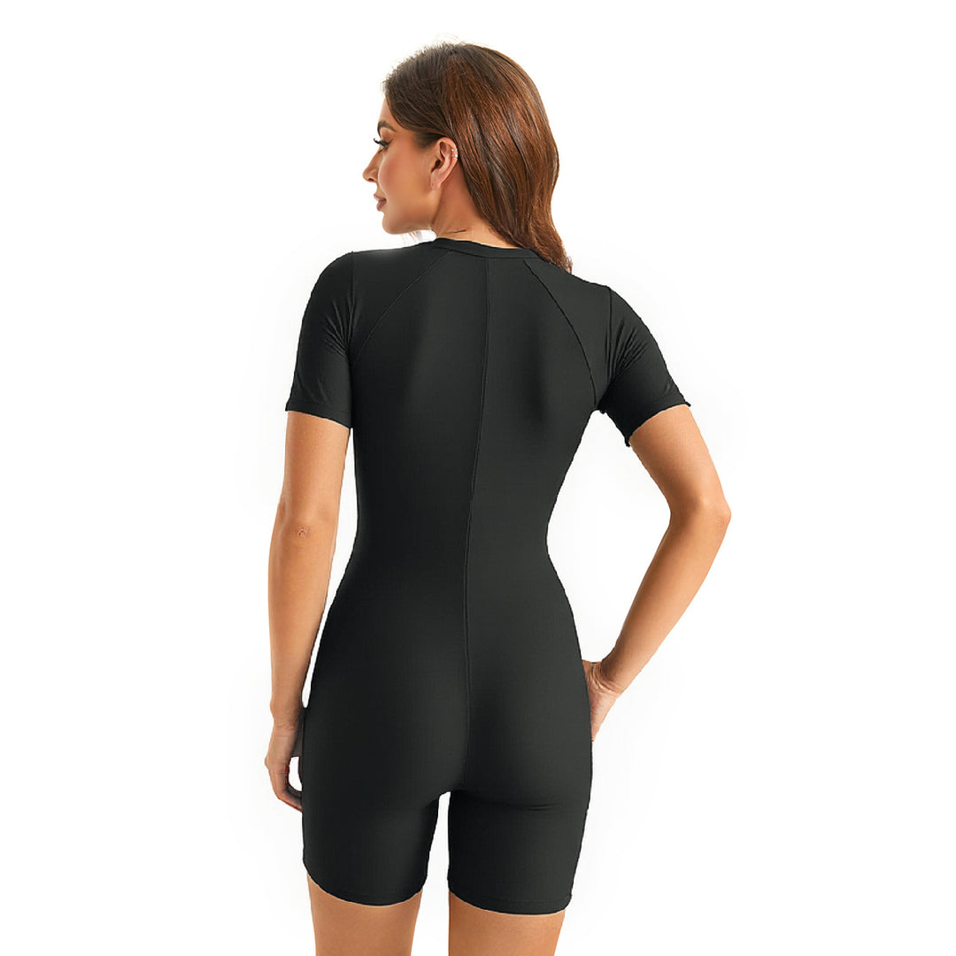 Damen Schwimmanzug mit kurzen Ärmeln und Reißverschluss EB