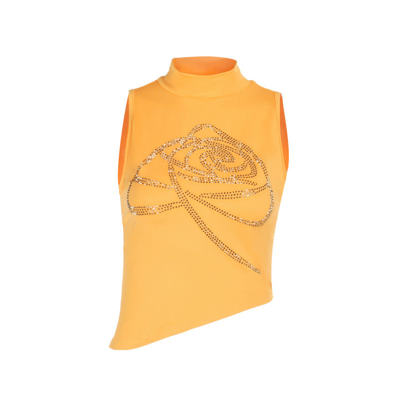 Damen elegantes Fitness-Crop-Top mit glitzerndem Design und Stehkragen EB