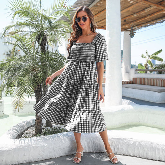 Damen Maxi-Kleid mit Karomuster EB
