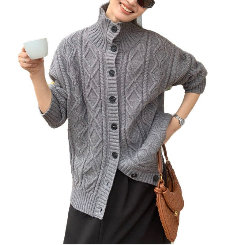 Damen Strickjacke mit hochgeschlossenem Kragen und strukturierter Oberfläche EB