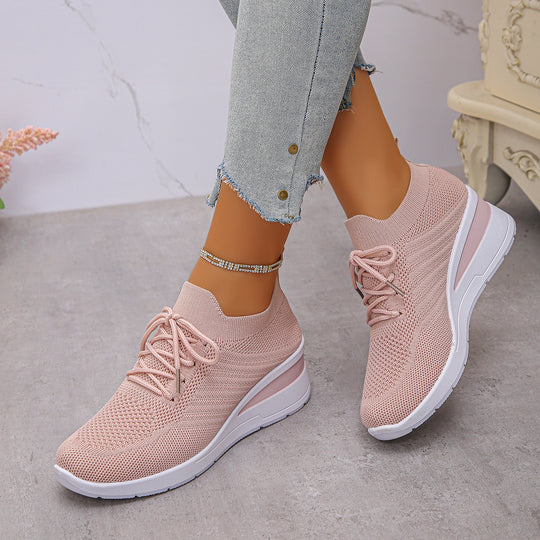 Damen Sportliche Wedge-Sneaker mit atmungsaktivem Mesh-Obermaterial und rutschfester Sohle EB