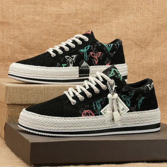 Damen Baumwoll Sneakers mit modernem Design und Jute-Details EB