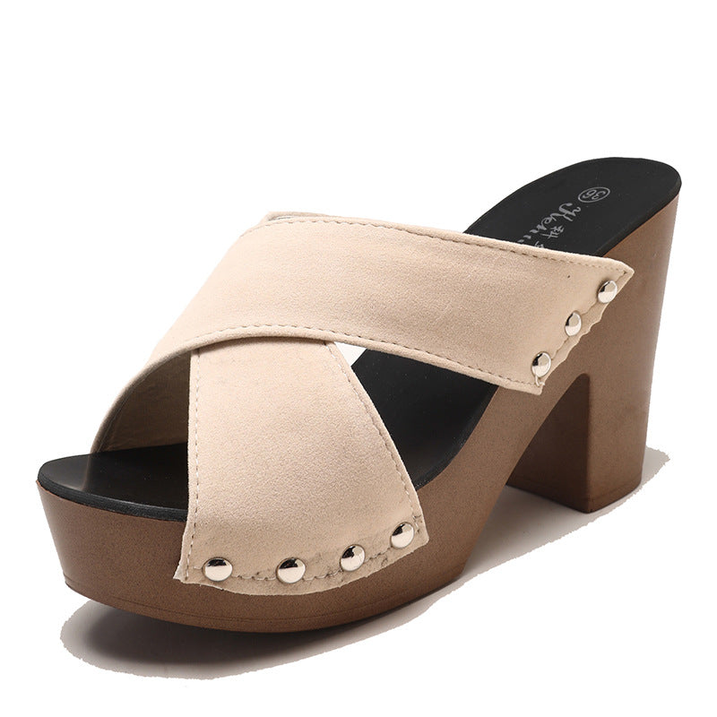 Damen Plateau-Pantoletten mit dekorativem Riemendesign EB
