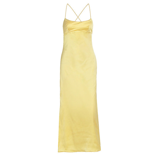 Damen elegantes Satin-Nachtkleid mit schmalen Spaghettiträgern und fließendem Schnitt EB