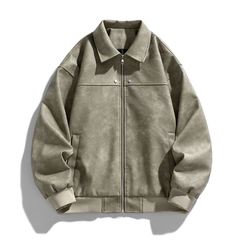 Men's  suede-effect collared full-zip bomber jacket with ribbed hem EB