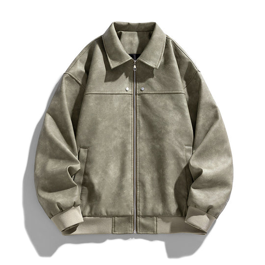 Men's  suede-effect collared full-zip bomber jacket with ribbed hem EB