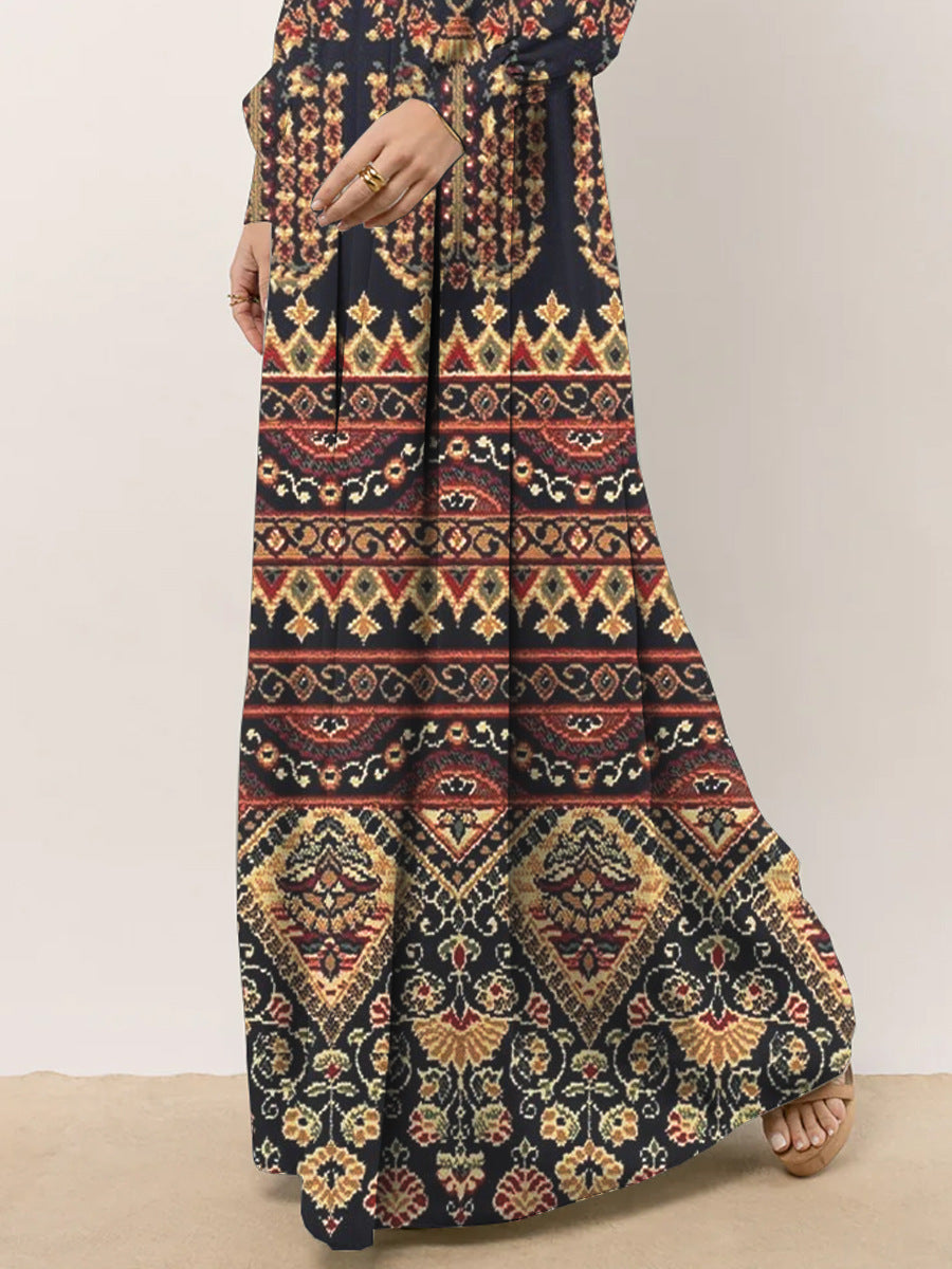 Damen Maxikleid mit elegantem Boho-Muster und voluminösen Ärmeln EB