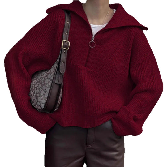 Damen Strickpullover mit Reißverschluss und lässigem Schnitt EB