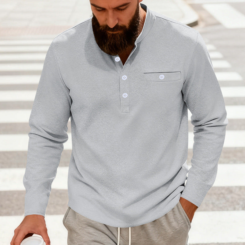 Herren nan lässiges Langarm-Henleyshirt aus Baumwollmischung mit Brusttasche EB