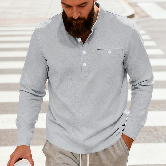 Herren nan lässiges Langarm-Henleyshirt aus Baumwollmischung mit Brusttasche EB