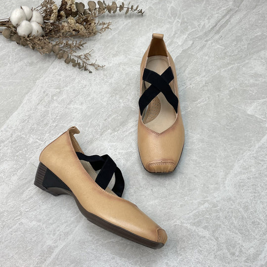 Damen Elegante Mid-Heel Schuhe mit elastischem Kreuzriemen EB